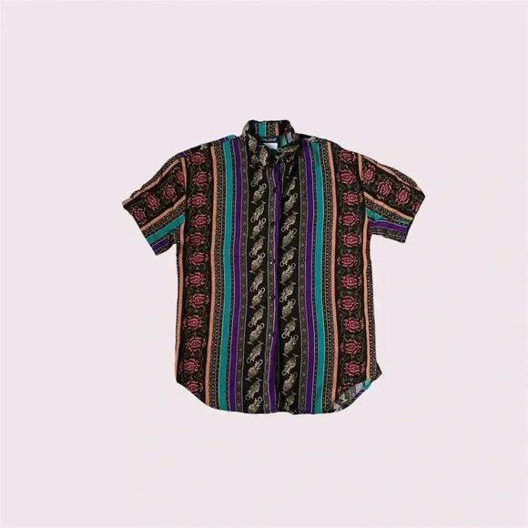 Men bold pattern vintage button up shirt - Picture 1 of 8